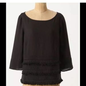 Meadow Rue Olathe black linen tasseled top XS